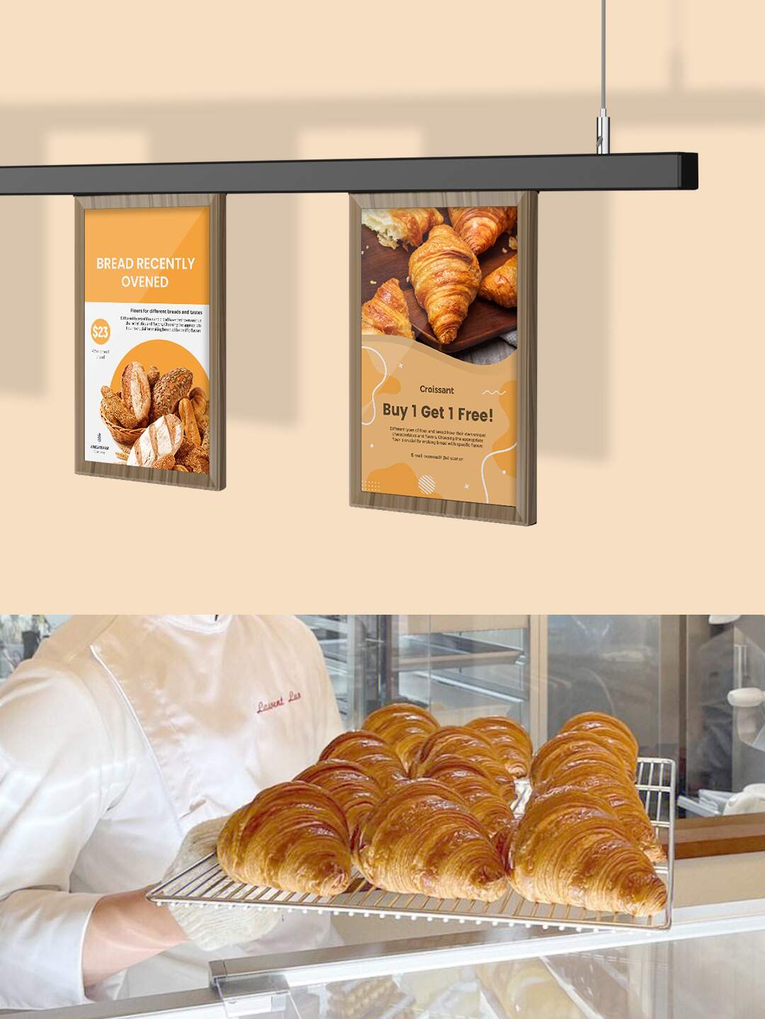 LCD screens in bakery store